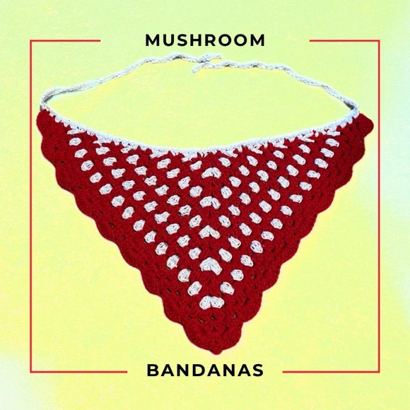 Mushroom Bandana | Handmade Crochet Cotton Bandana - Picture 1 of 3